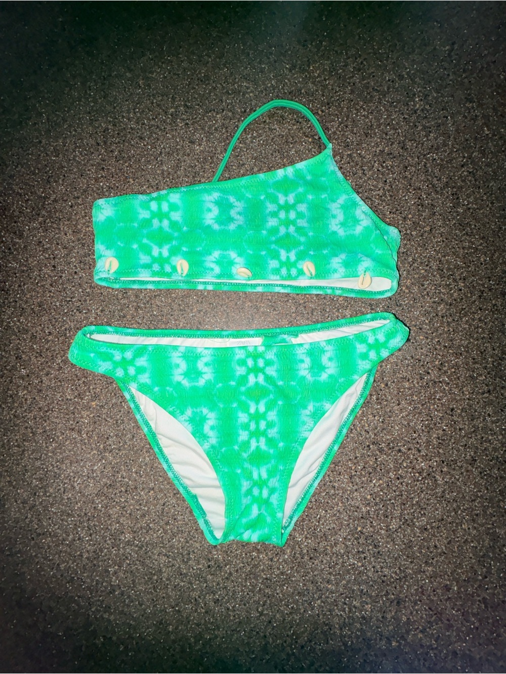 Zara Girls' Bright Green One-Shoulder Bikini with Shell Trim
